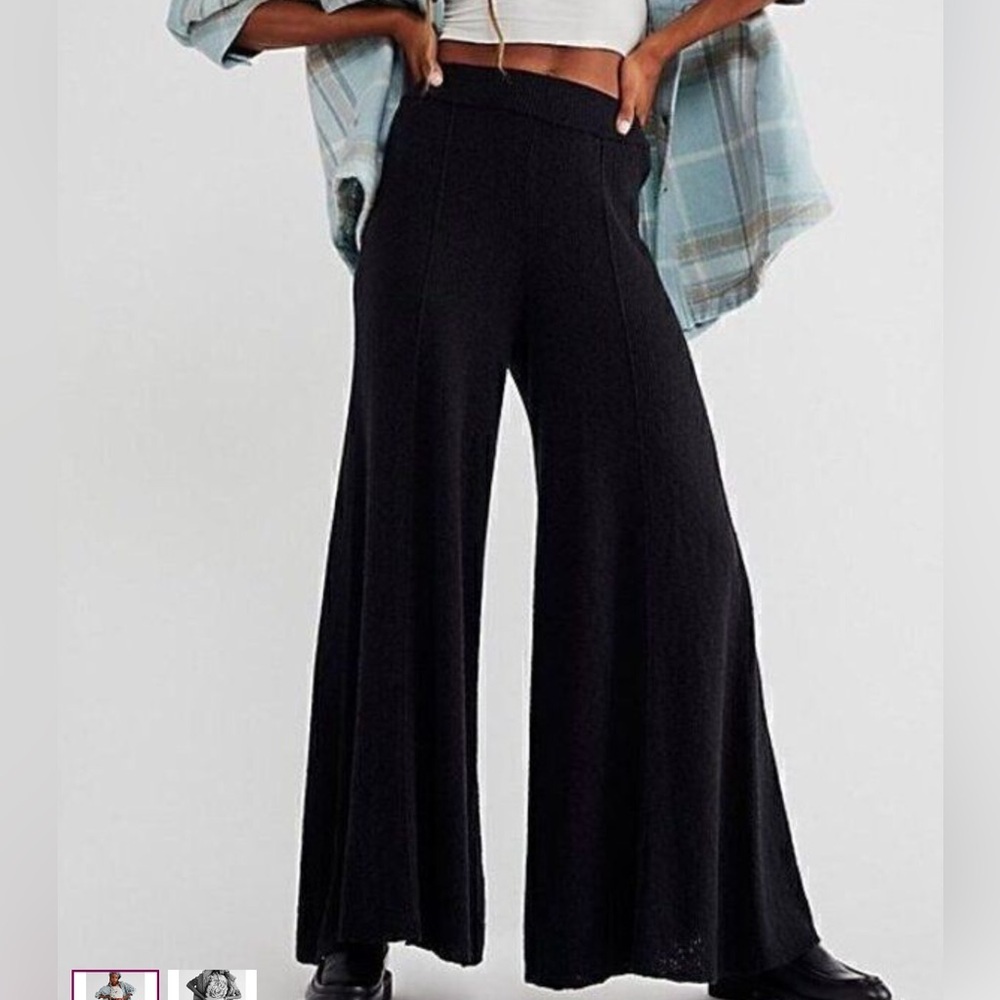 Fre People -free-East Women's Black Wide-Leg Beach Kats Pants Size XL - Picture 2 of 12